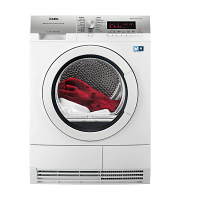 AEG T86581IH1 Freestanding Heat Pump Condenser Tumble Dryer, 8kg Load, A++ Energy Rating, White AEG T86581IH1 Freestanding Heat Pump Condenser Tumble Dryer, 8kg Load, A++ Energy Rating, White